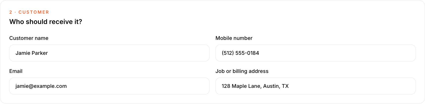 Customer details filled in for Jamie Parker's painting estimate